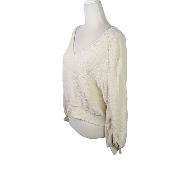 Free People cream textured knit slouchy balloon sleeve sweater Small - Picture 3 of 7